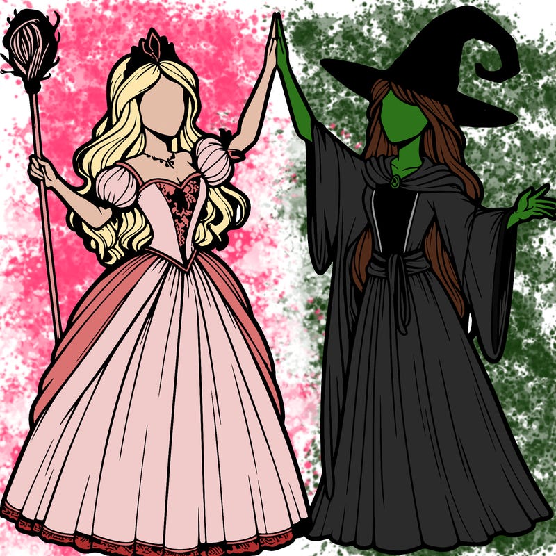 detailed realistic split of a princess and a witch