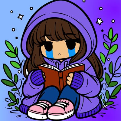 girl in oversized hoodie reading a book