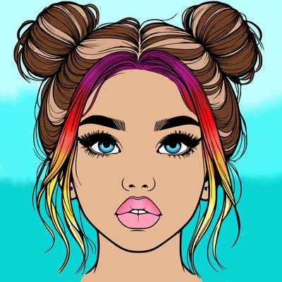 realistic girl with two buns on her hair and lips