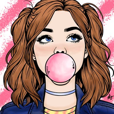 realististic girl blowing bubble -gum