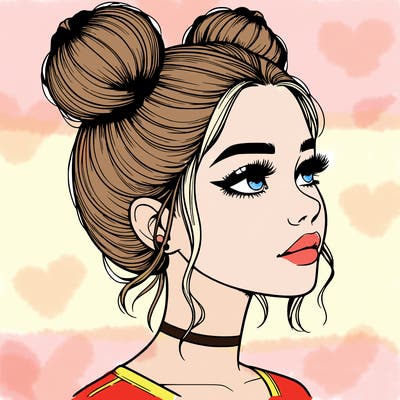 realistic girl with buns on the top of her head
