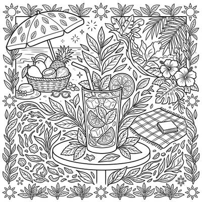 Immerse yourself in a relaxing summer vibe with this intricate tea leaves coloring page, perfect for teens. Unleash your artistic flair and add a splash of color to this delightful tropical scene.