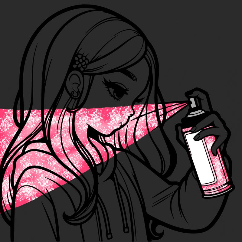 a realistic girl spray painting