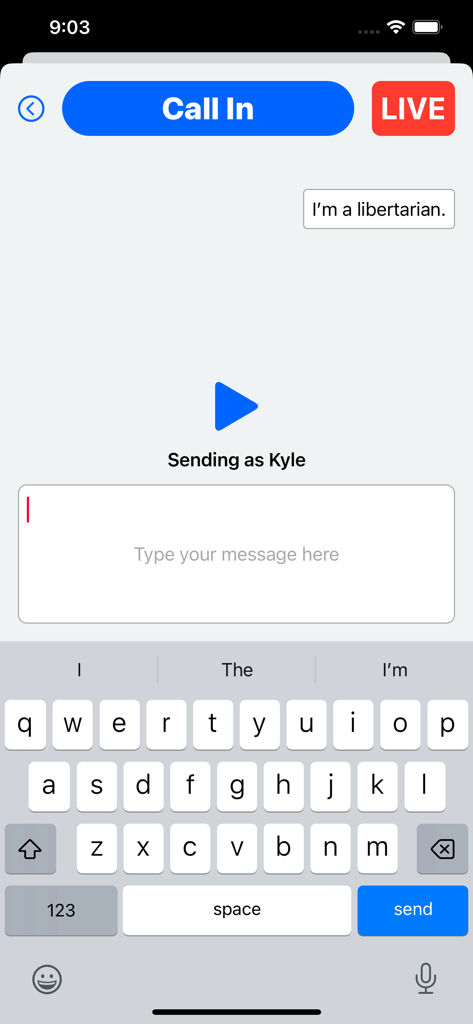 Majority Report - Majority Report app interface showing the interactive messaging and call in features for the live show
