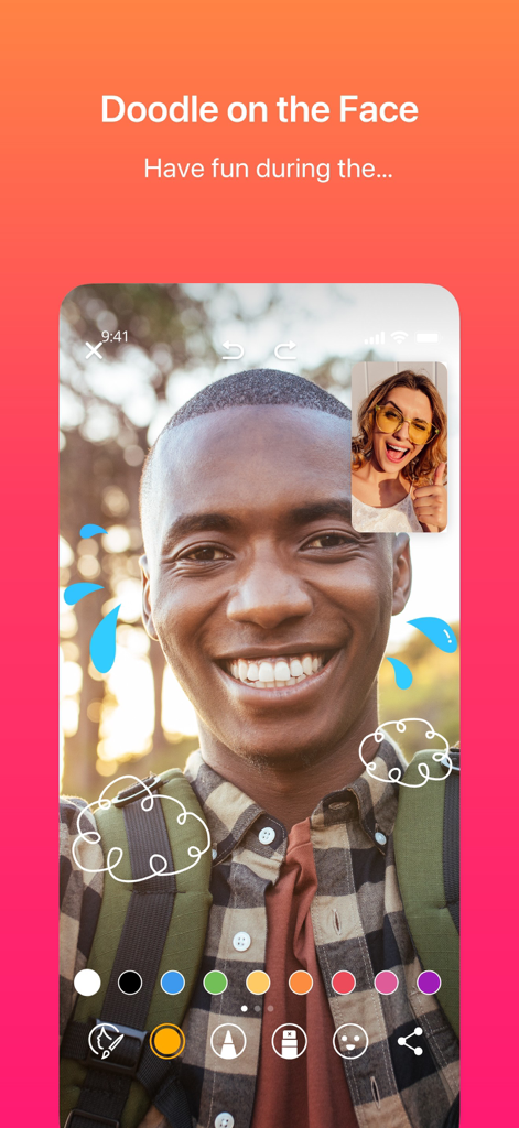 JusTalk - Video Chat & Calls - Interfaz de videollamada de JusTalk que muestra la función de dibujo en tiempo real durante una conversación