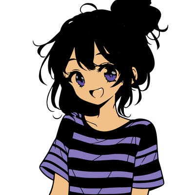 anime girl teenager striped shirt and smile and messy bun