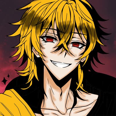 hot anime boy with long ish hair and a has a grin