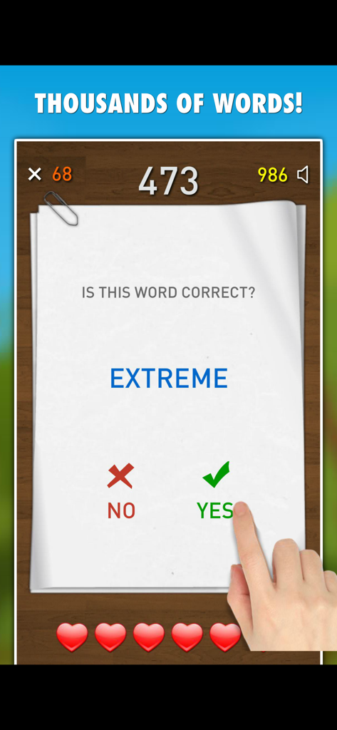 Spelling Test and Practice PRO gameplay showing a word spelling challenge for the word extreme