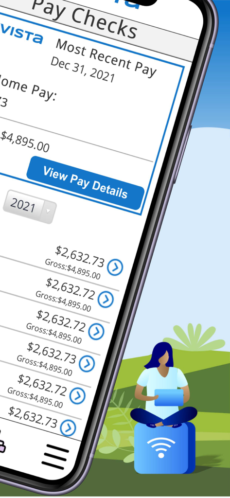PDS Vista - PDS Vista mobile app display of employee paycheck history and most recent pay information