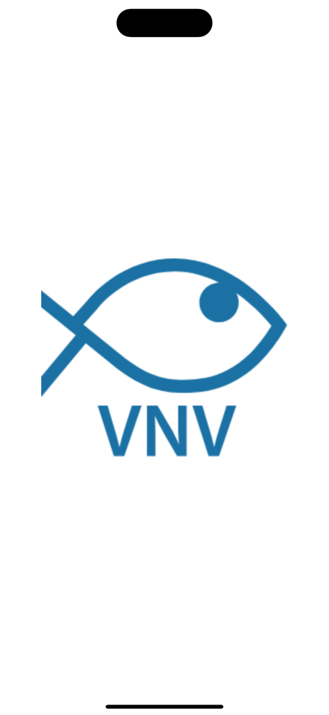 VNV app - Splash screen of the VNV app showing a blue fish icon and the letters VNV