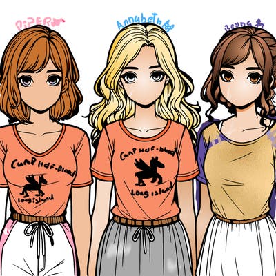 three realistic girls standing up