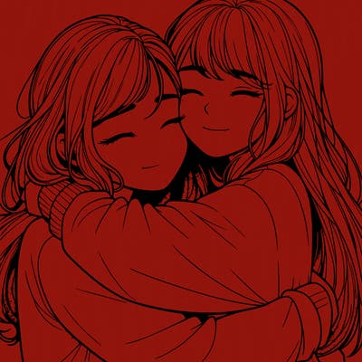 realistic two girls hugging
