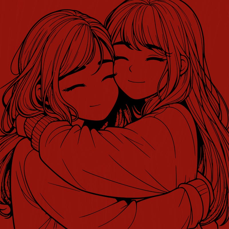 realistic two girls hugging