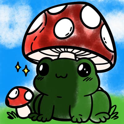 a cute frog with a mushroom hat