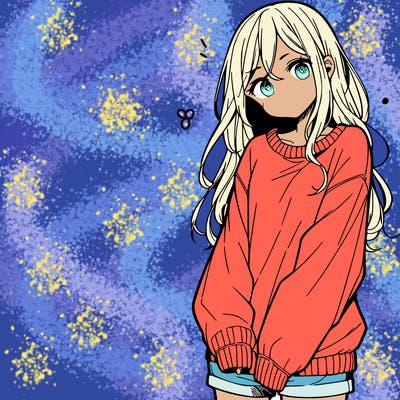 manga teen girl  in a sweater and baggy pants