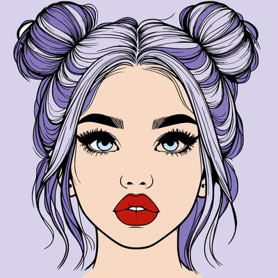 realistic girl with two buns on her hair and lips
