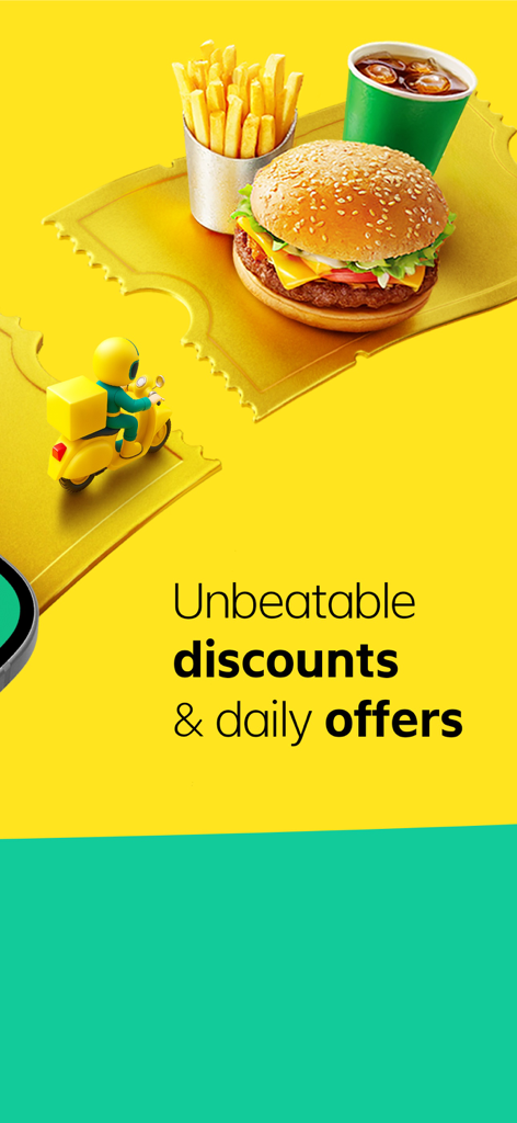 Keeta - Food Delivery - Keeta food delivery app promotion featuring a burger meal a small delivery scooter and text for unbeatable discounts