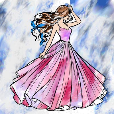 realistic woman with dress flowing in the wind