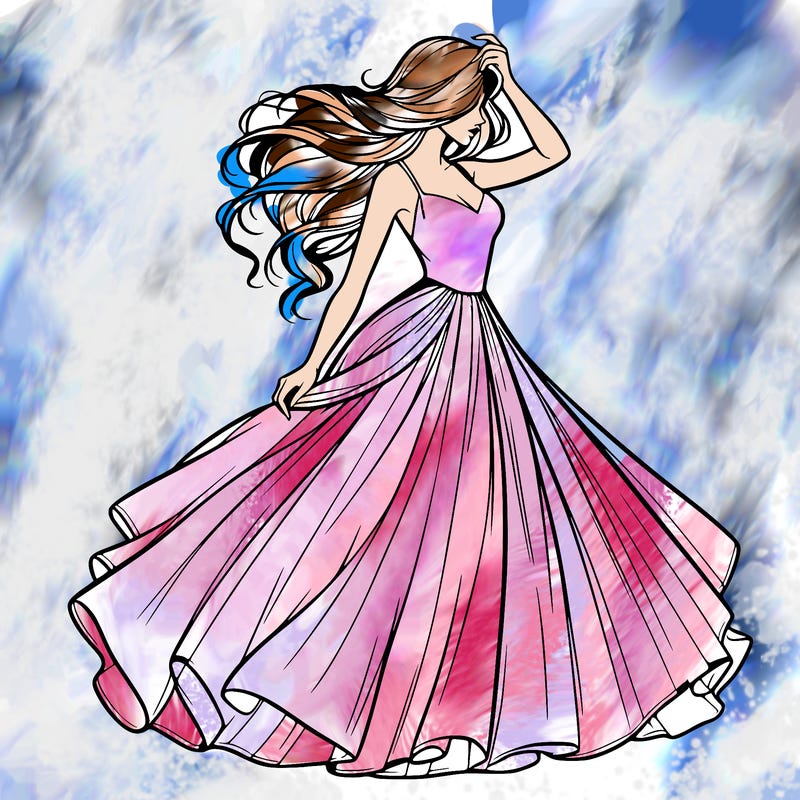 realistic woman with dress flowing in the wind