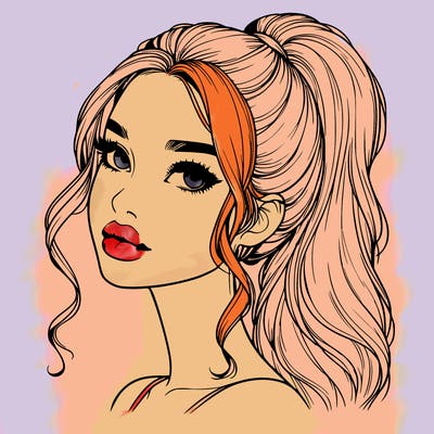 realistic girl with a ponytail on her hair and lips