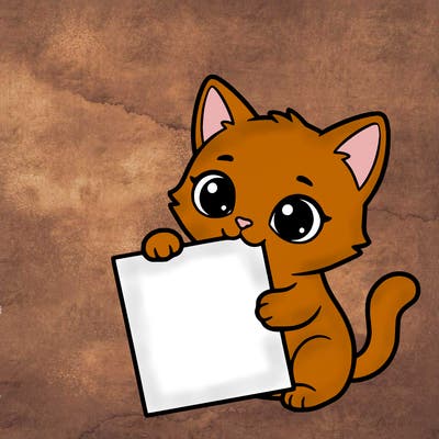 a small cat with a blank sheet of paper in its hand. the cat is sooooooo cute!