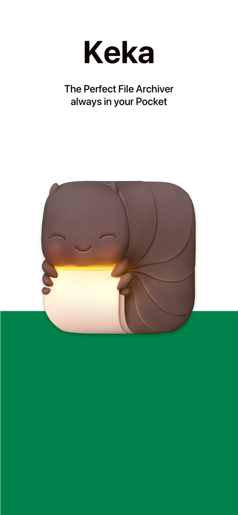 Keka app splash screen with mascot and slogan describing it as the perfect file archiver always in your pocket