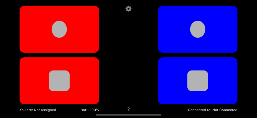 빨간색과 파란색의 큰 버튼이 심판이 점수를 기록하도록 표시된 무술 채점 앱 리모컨 인터페이스.