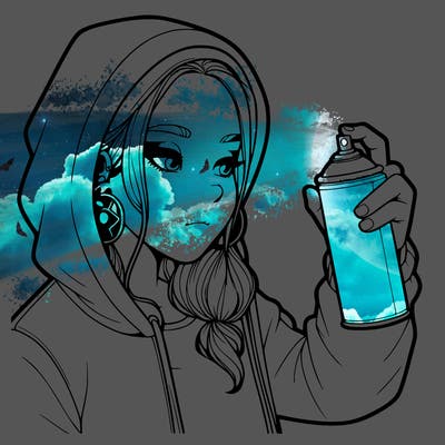 a realistic girl, spray painting