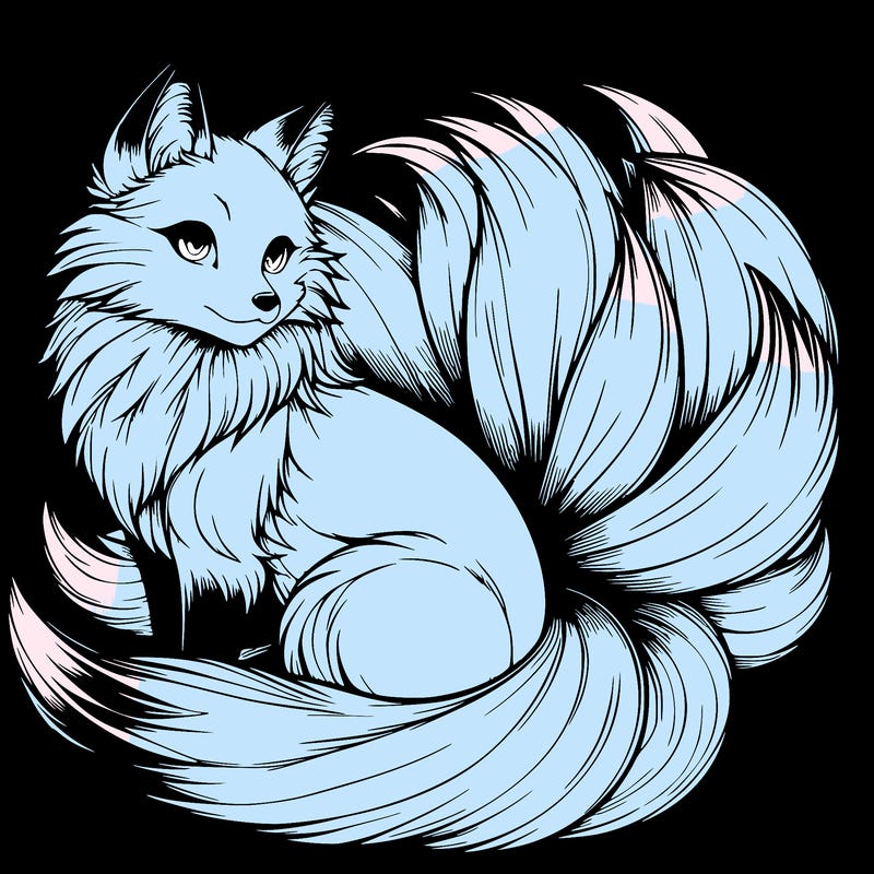 realistic detailed 9 tailed anime fox