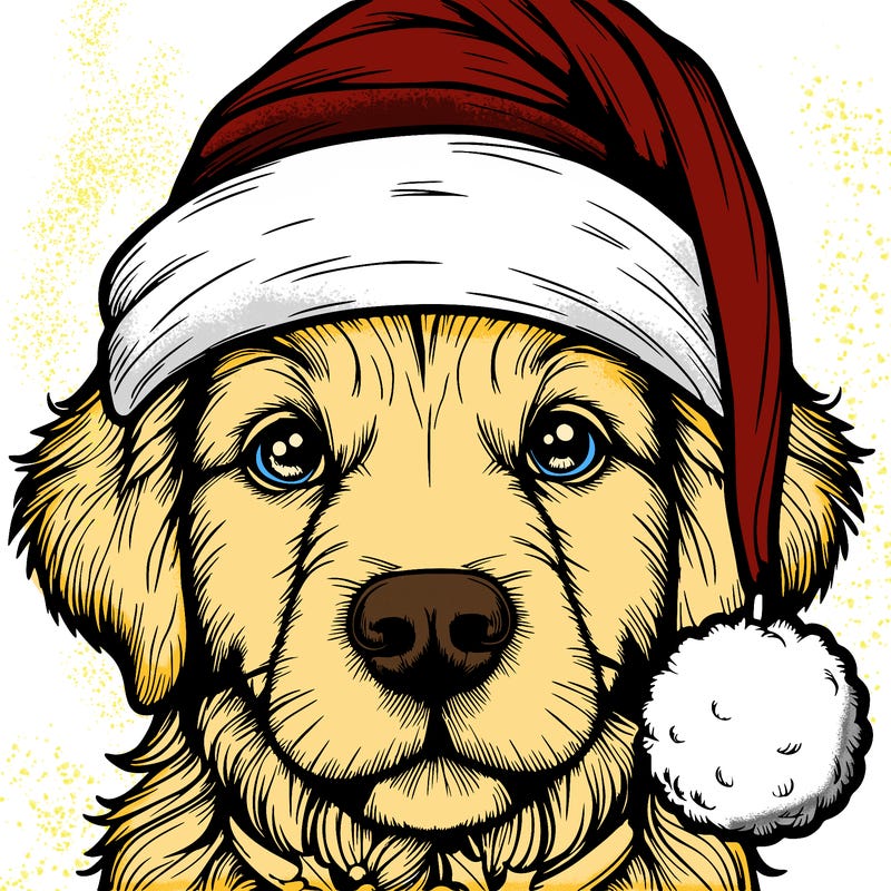 realistic dog with a christmas hat