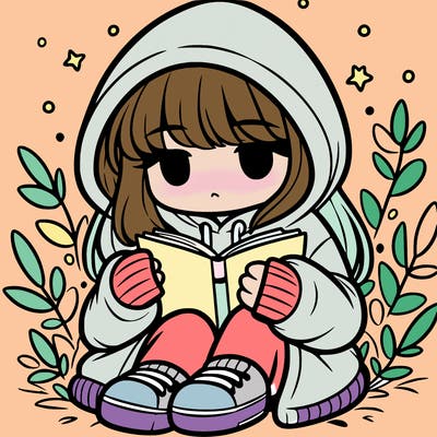 girl in oversized hoodie reading a book