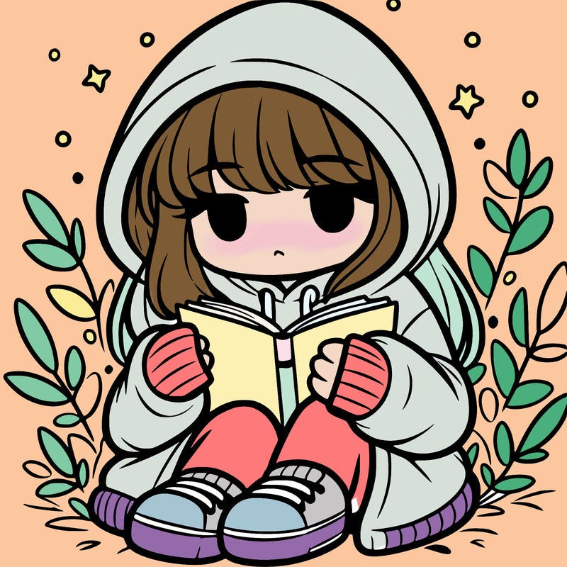 girl in oversized hoodie reading a book