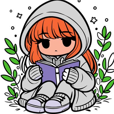 girl in oversized hoodie reading a book