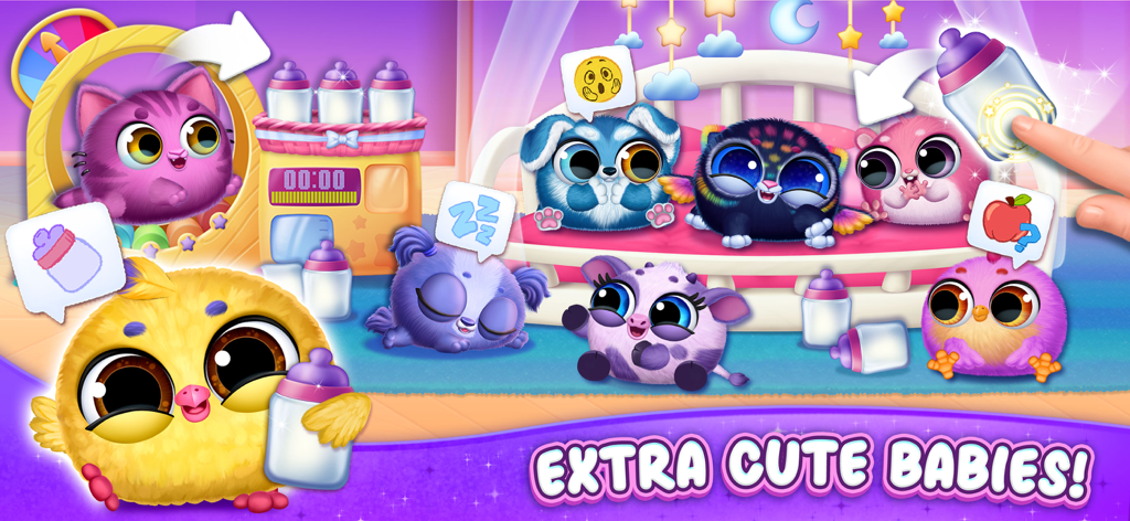 Smolsies 2 - Cute Pet Stories - Coloridas mascotas Smolsies bebés en una guardería con biberones y juguetes.