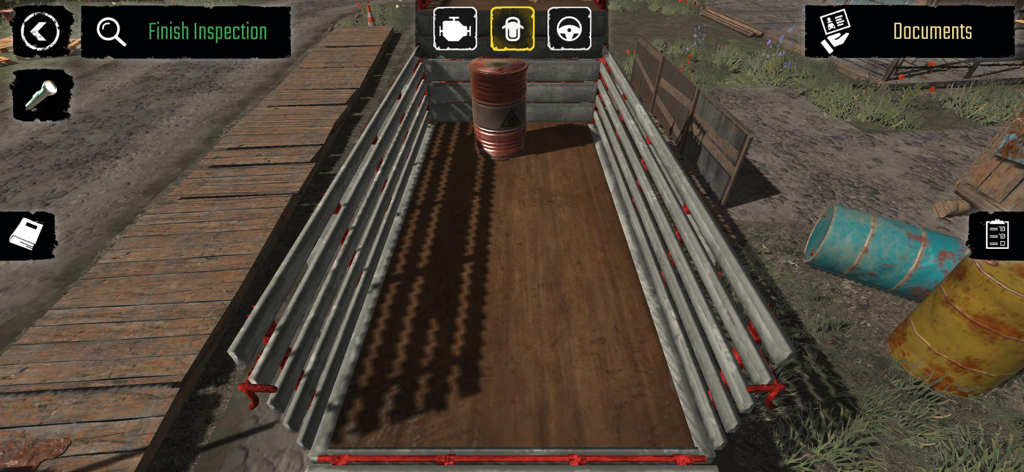 Contraband Police Mobile - Gameplay screenshot of Contraband Police Mobile showing a truck bed inspection scene