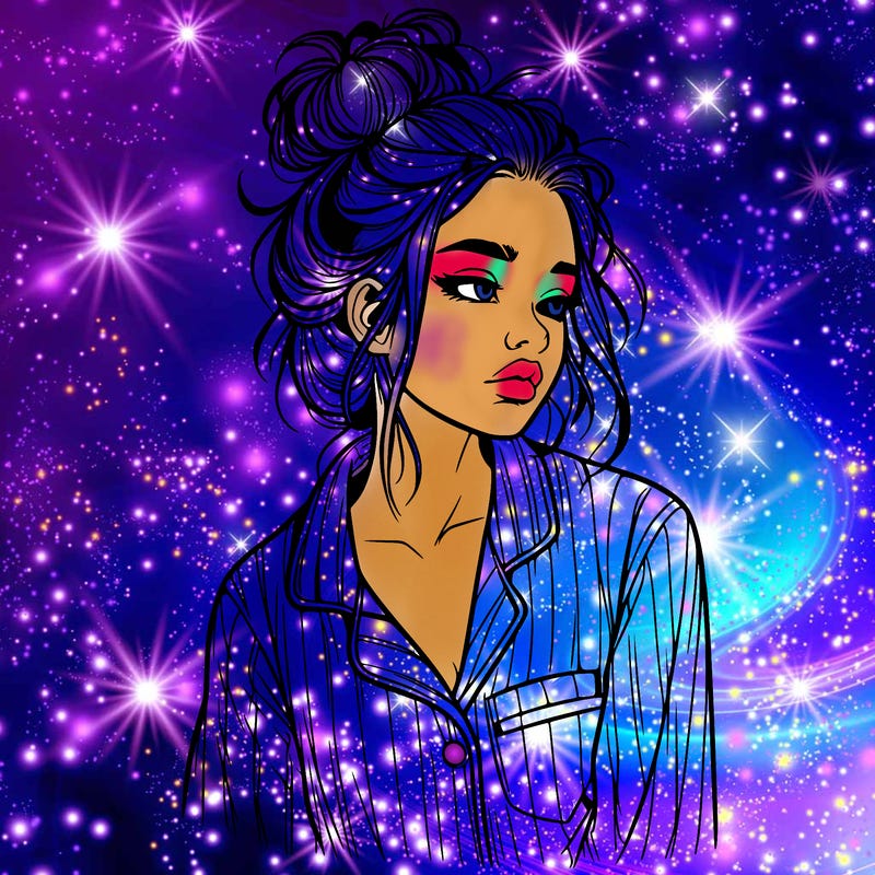 realistic woman with pajamas on and a messy bun