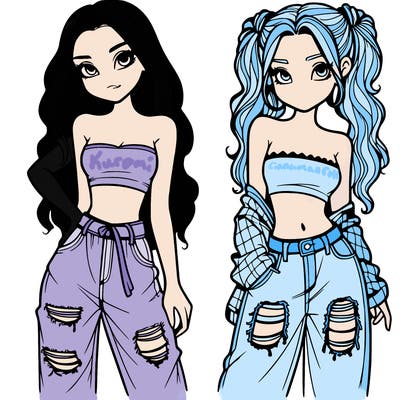 2 girls in crop tops and baggy jeans ripped