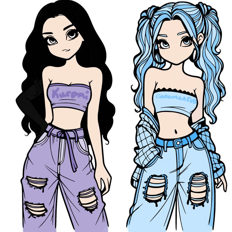 2 girls in crop tops and baggy jeans ripped