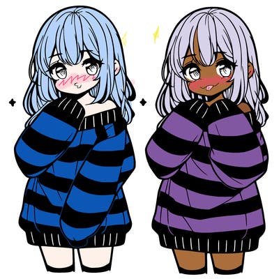 anime girl in a striped oversized sweater