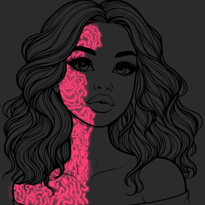 realistic girl with wavy hair and lips