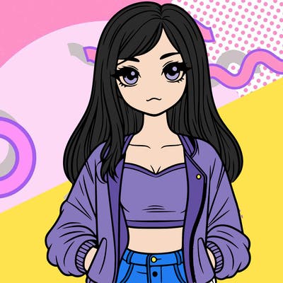 girl with long hair a crop top and a jacket