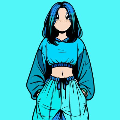 realistic girl faceless with baggy pants and a crop top