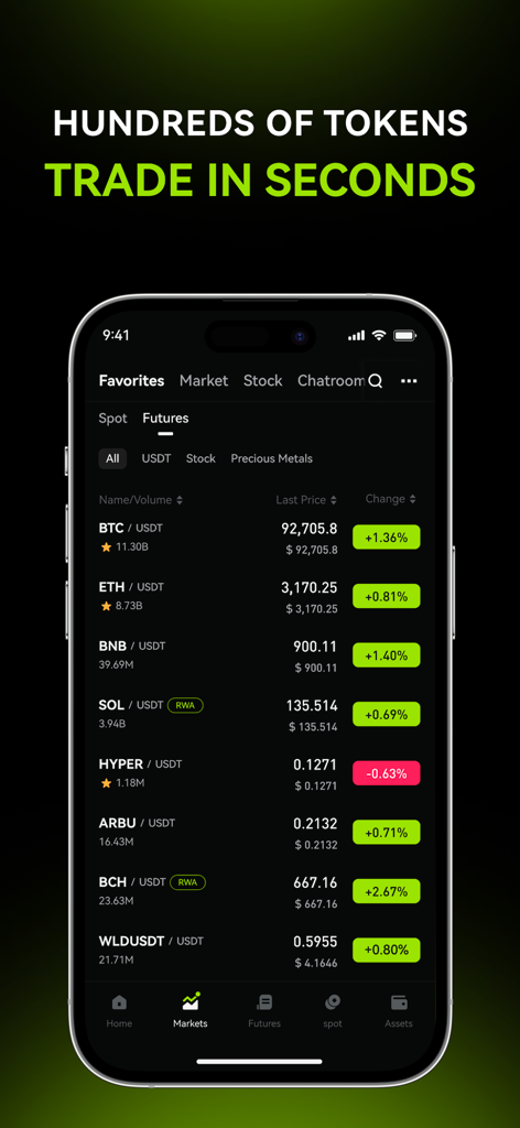 EasiCoin: Buy BTC & Crypto - Un smartphone mostrando la pantalla de mercado de la aplicación EasiCoin con una lista de tokens de criptomonedas y sus precios en tiempo real.