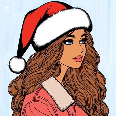 realistic girl in santa hat