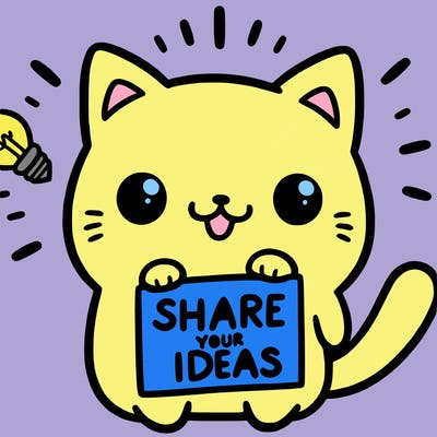 a cute cat saying share your ideas