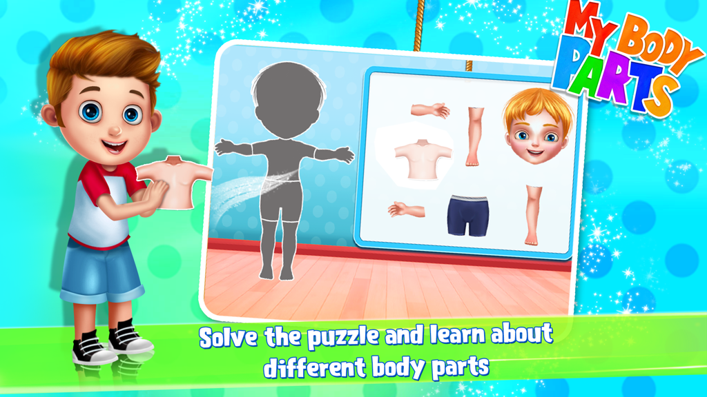 Body Parts - Fun Learning Game - Jogo educativo de quebra-cabeça de partes do corpo para crianças pequenas apresentando um personagem de desenho animado e aprendizado interativo