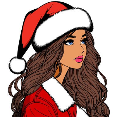 realistic girl in santa hat