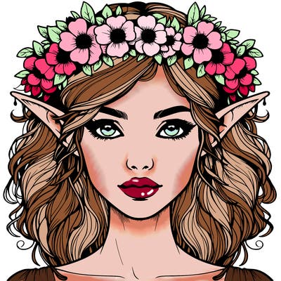 realistic female elf with flower crown