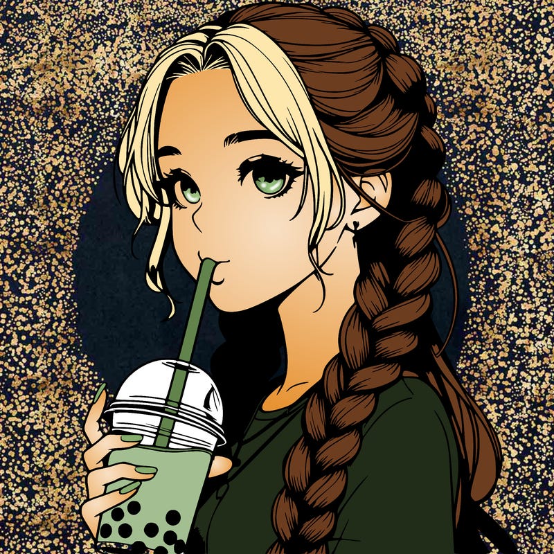 realistic girl with braided hair drinking boba