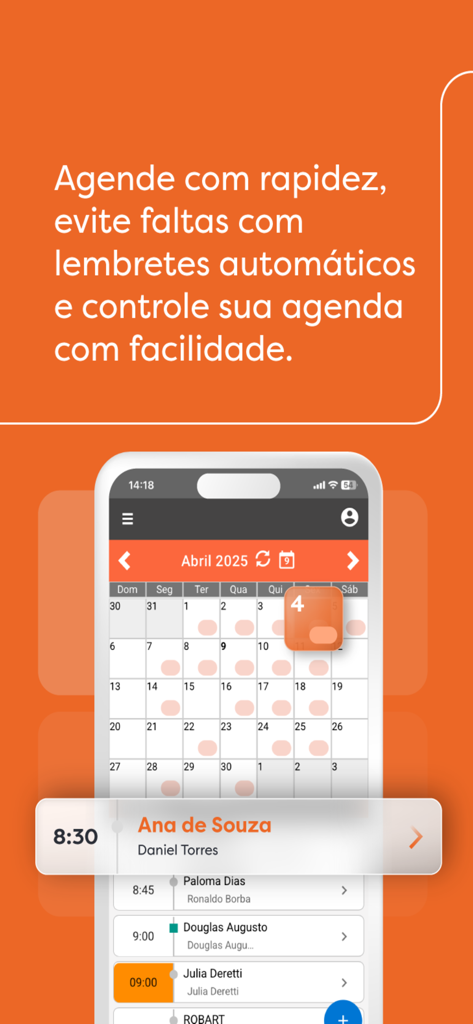 Clinicorp - Interfaz de la app móvil Clinicorp que muestra un calendario mensual y una lista de citas diarias para profesionales médicos.